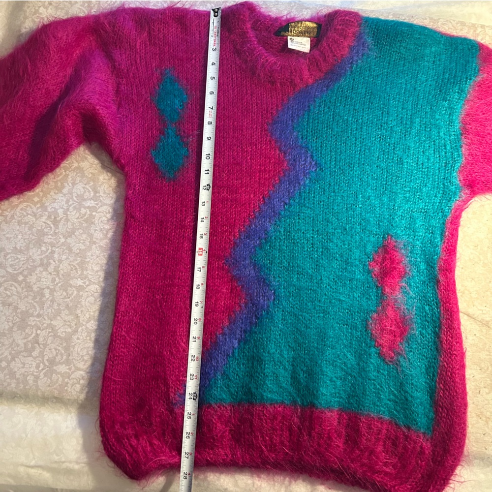 Gold Label Designer ~Vibrant 80s 90s Mohair Geometric Colorblock Sweater~ Medium - Picture 13 of 14